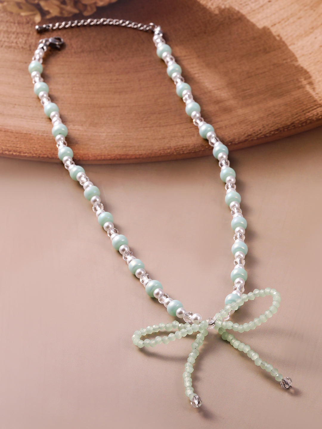 Enamoured Pearl Necklace with Bow Charm Silver