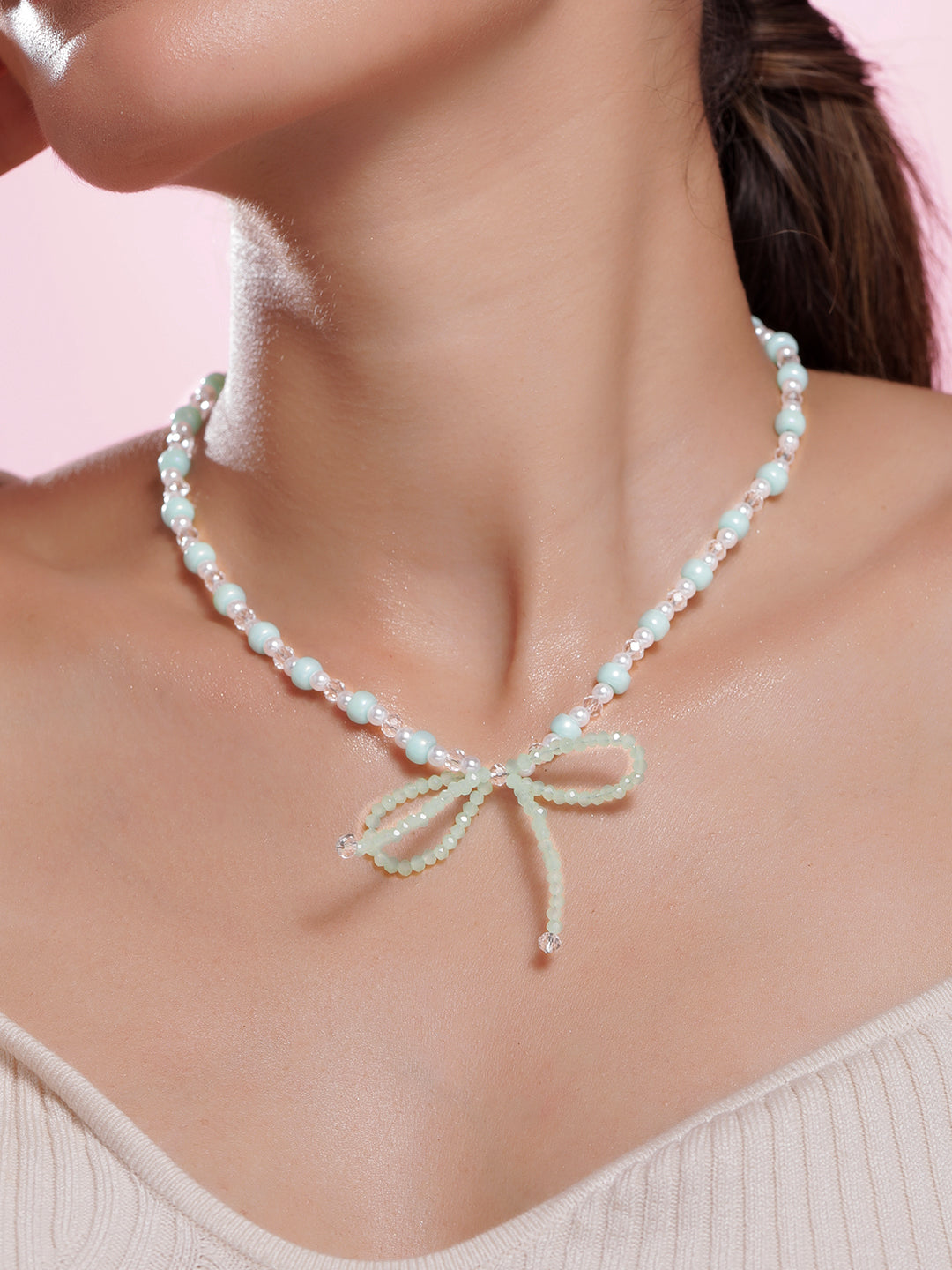 Enamoured Pearl Necklace with Bow Charm Silver