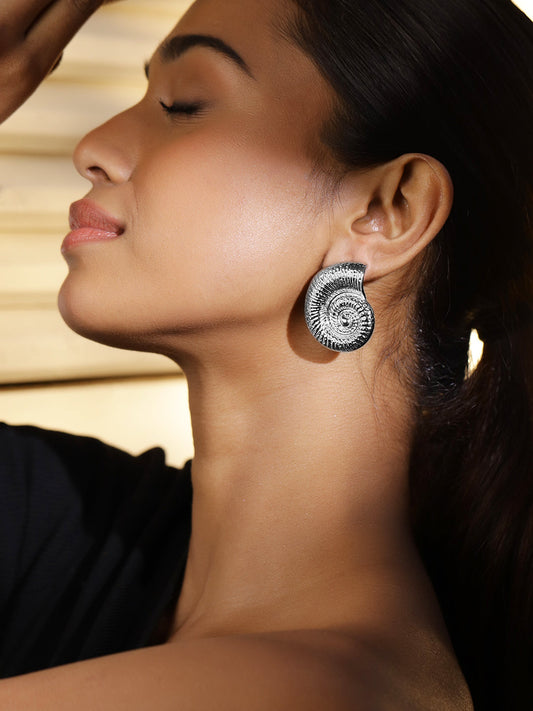 Gleaming Spiral Silver Shell Studs Silver