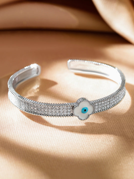 Delicate Flower Amercian Diamond Zircon Bracelet Silver