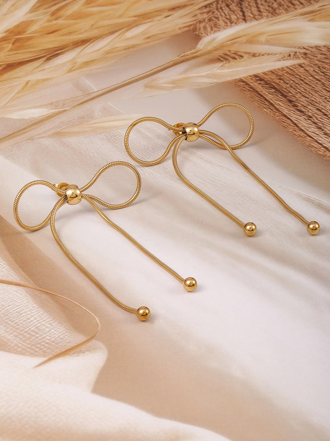 Golden Ribbon Drop Earrings Gold