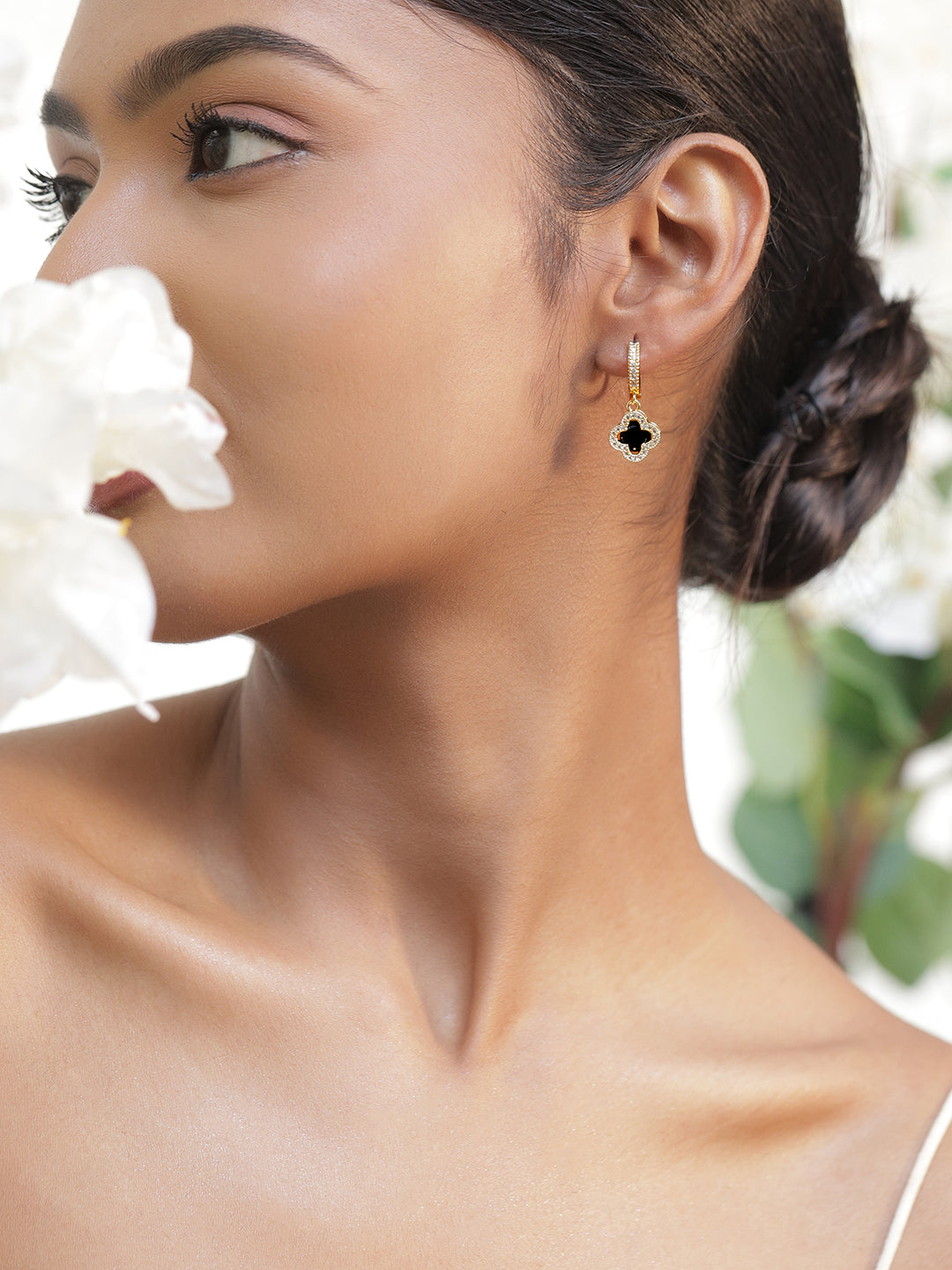 【Rubans】 Minimal Glam American Diamond Zirconia Floral Hoops｜ミニマルグラム アメリカンダイヤモンド ジルコニア フローラル フープ