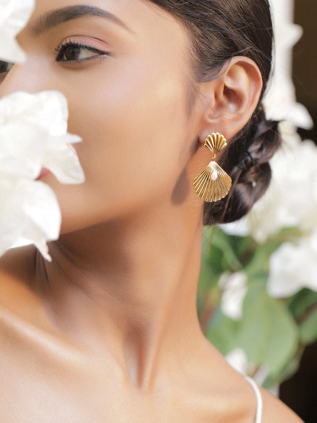 Chic Ocean Shell Drop Pearls Earrings フリーサイズ