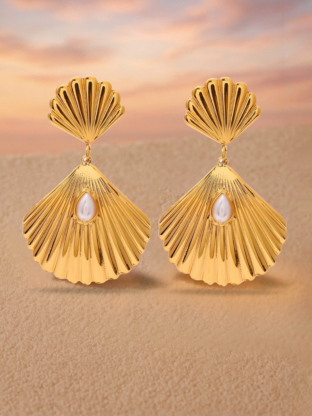 Chic Ocean Shell Drop Pearls Earrings フリーサイズ
