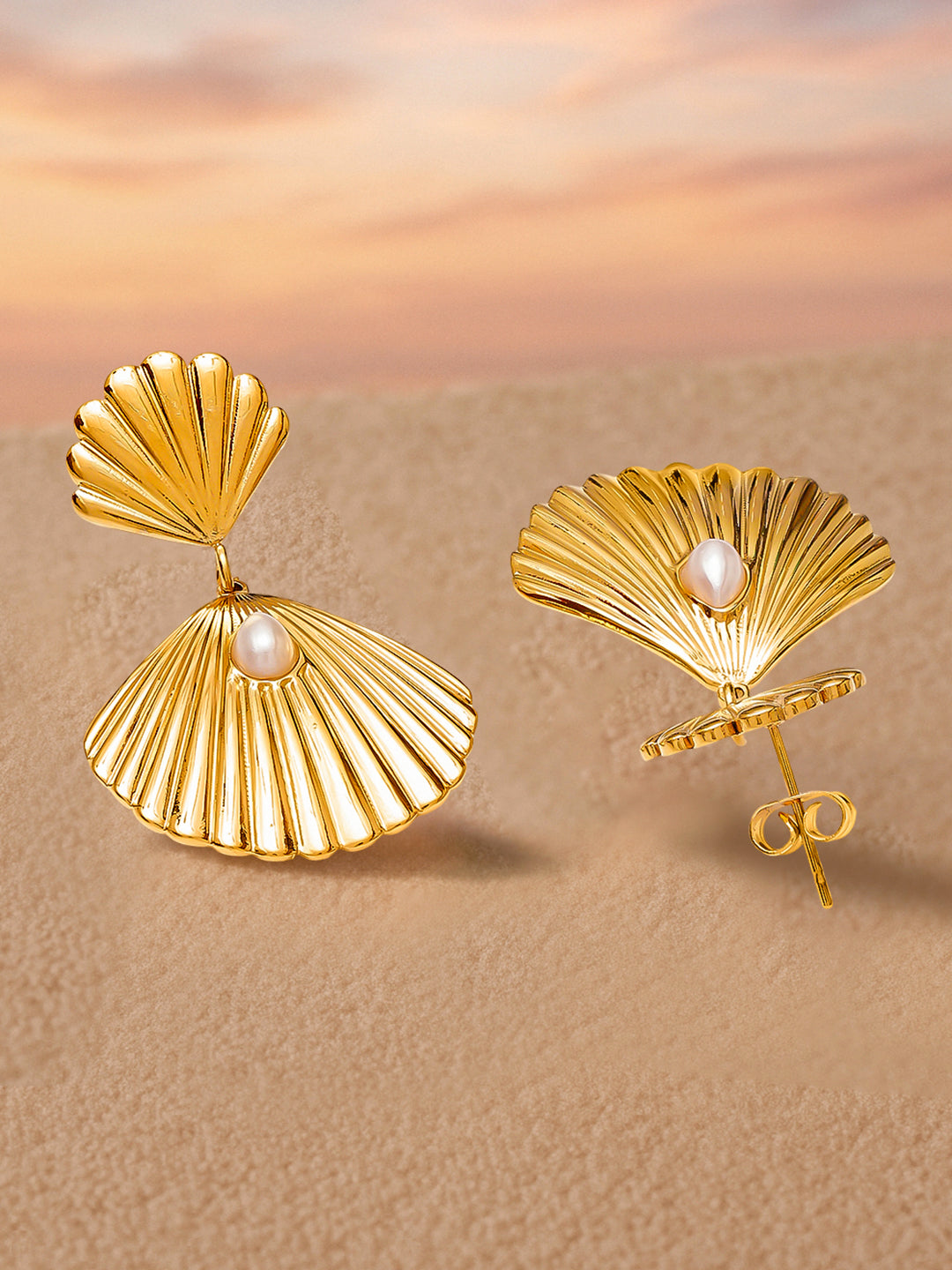 Chic Ocean Shell Drop Pearls Earrings フリーサイズ