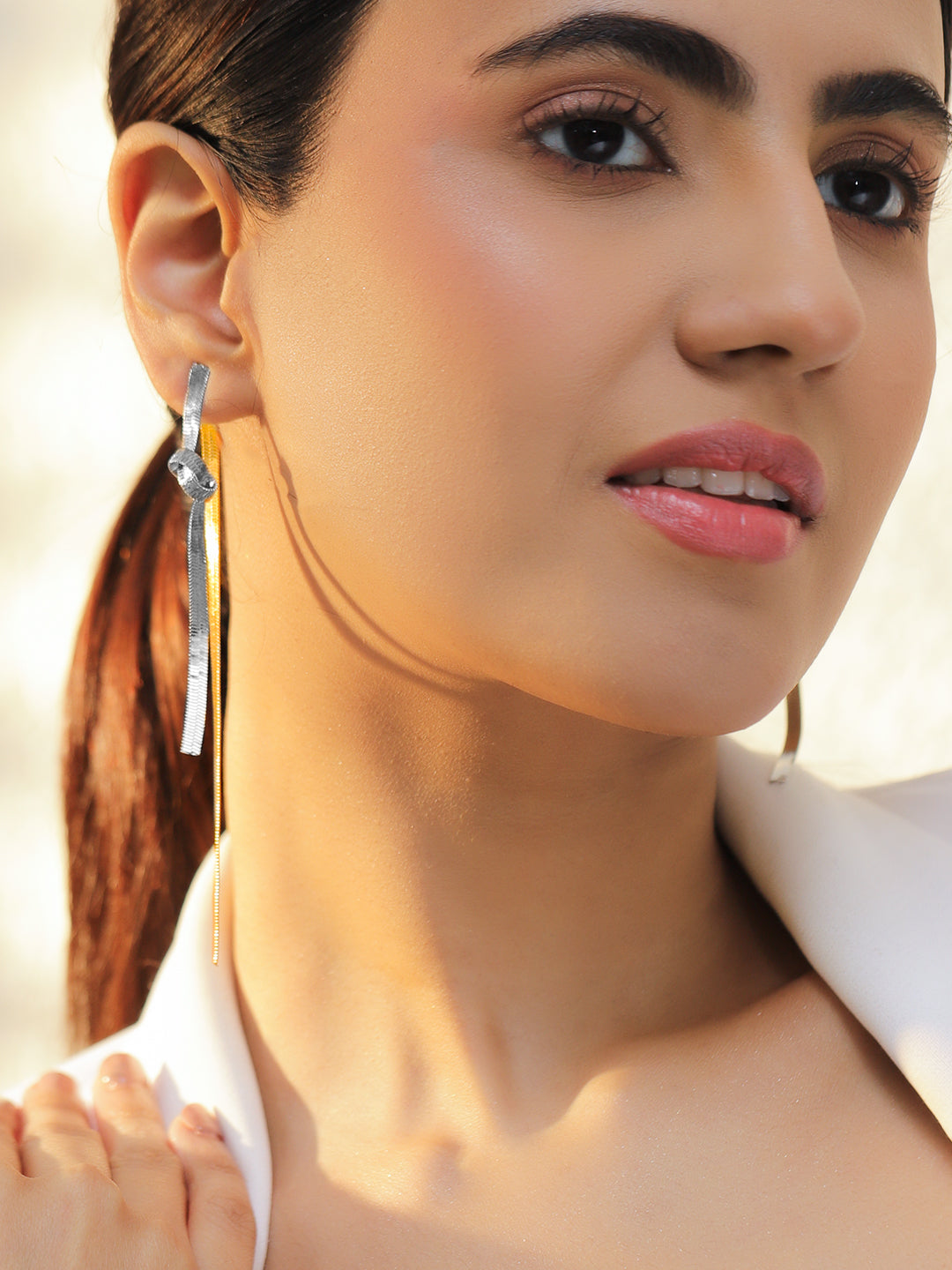Dual Toned Long Tassel Drop Earrings フリーサイズ