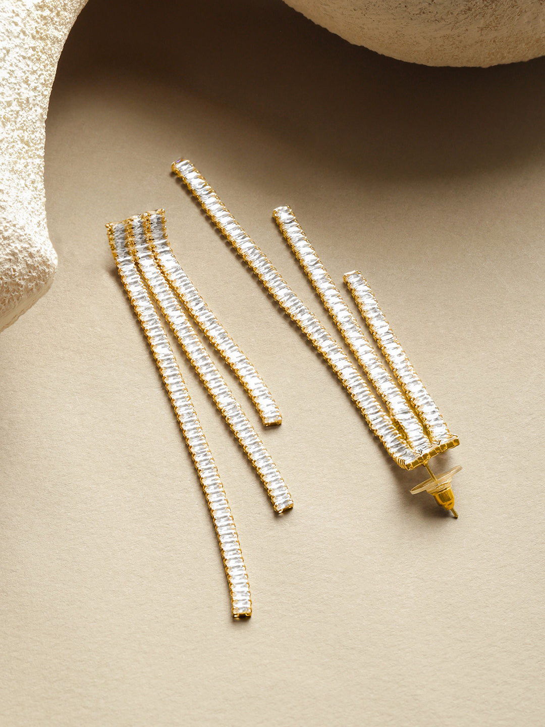 Gold Toned Crystal Studded Dangler Earrings フリーサイズ