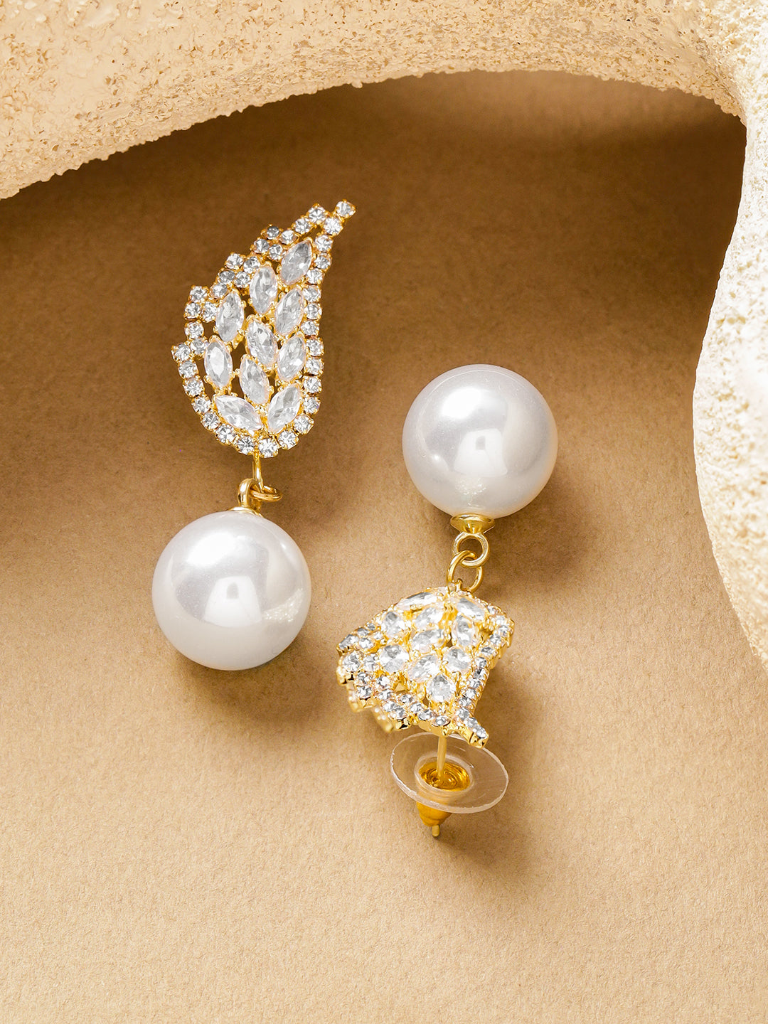 Wing shaped Pearl & Crystal Drop Earrings フリーサイズ