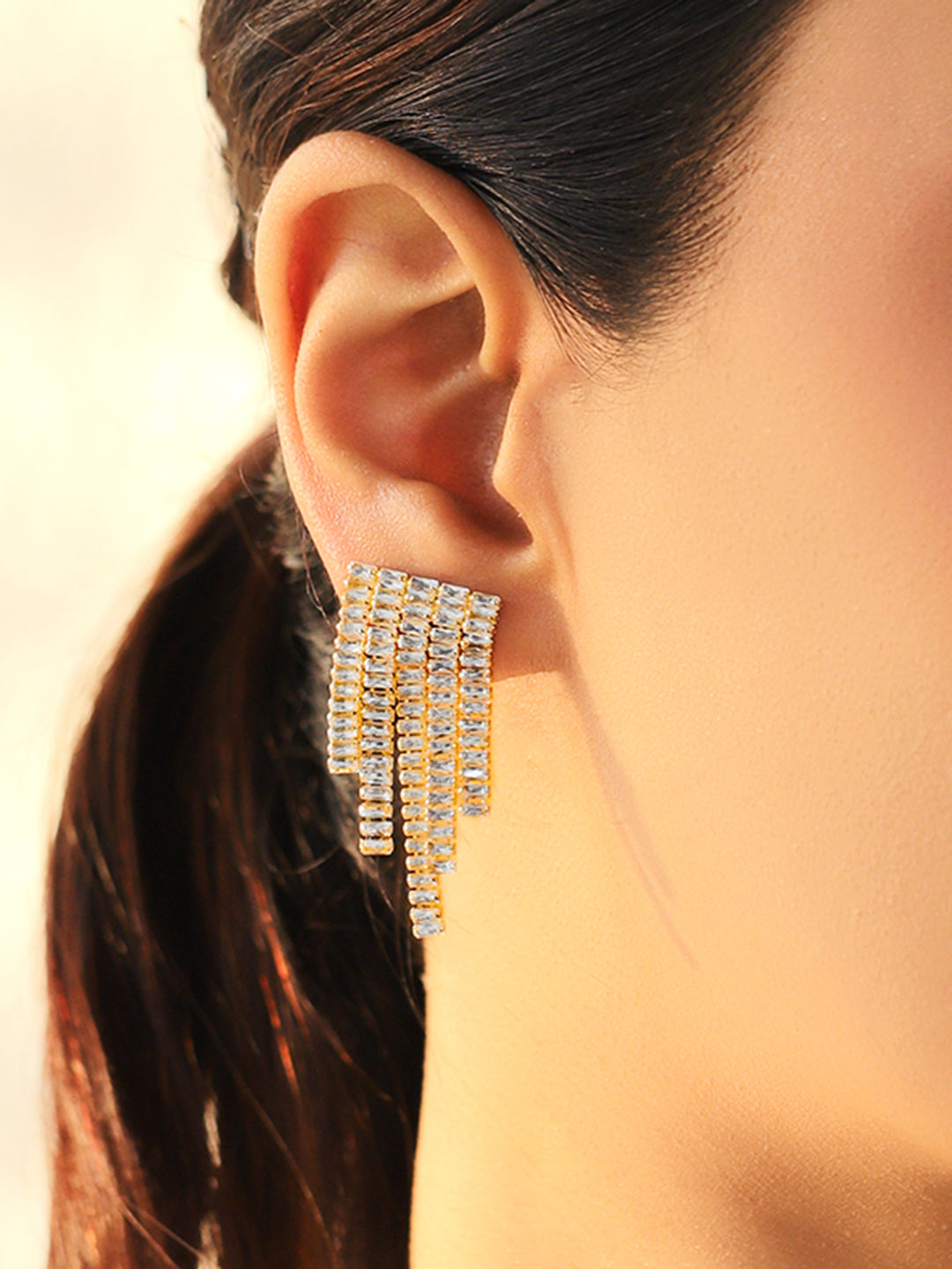 Crystal Cascading Geometric Dangler Earrings フリーサイズ