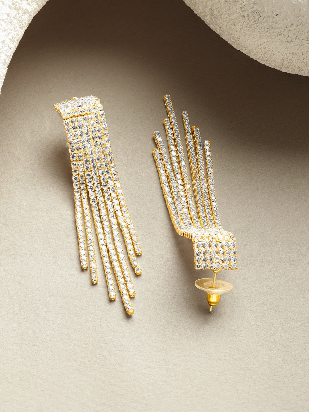Crystal Studded Gold Toned Tassel Dangler Earrings フリーサイズ