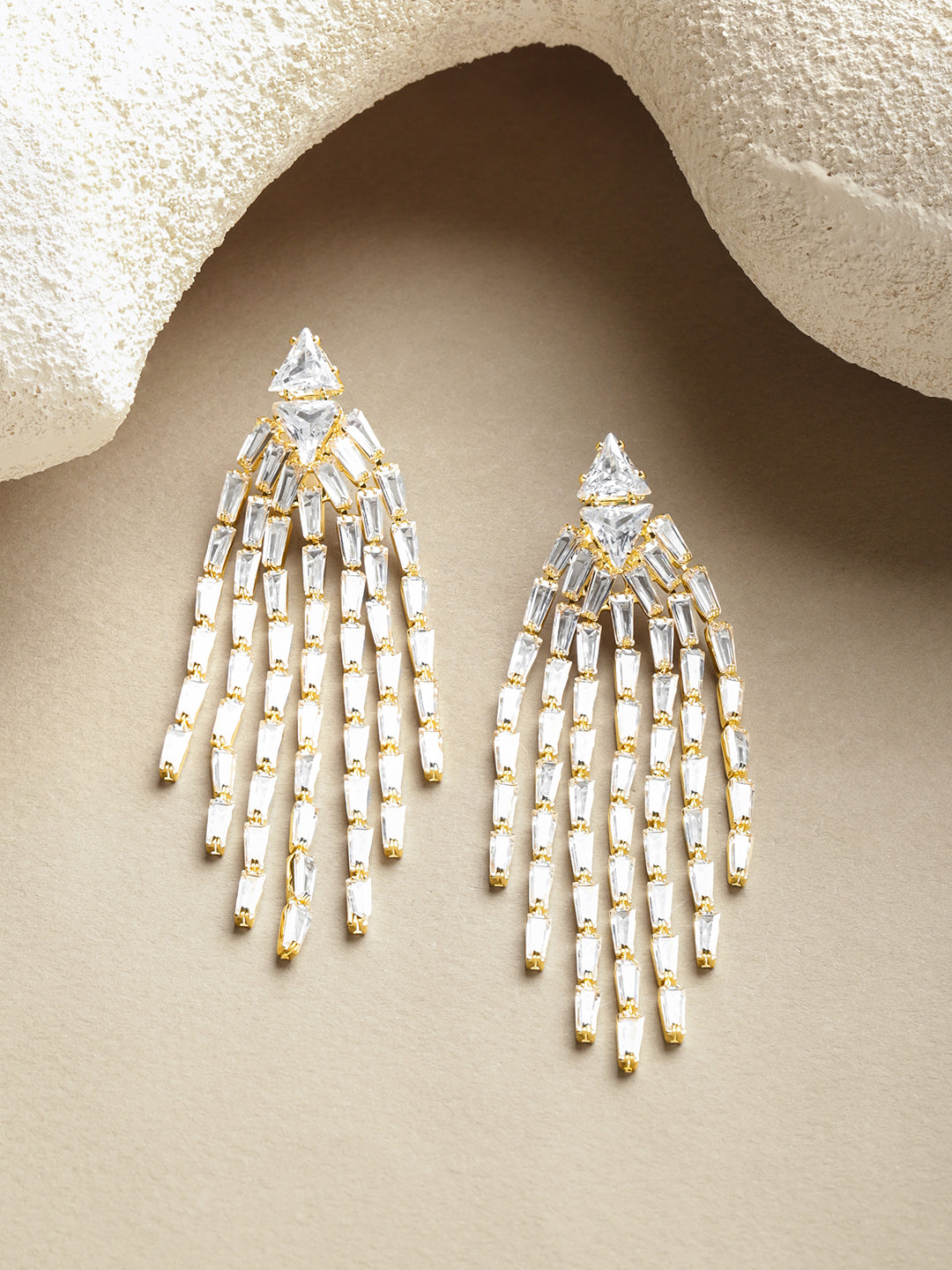 Crystal Drops Gold Toned Dangler Earrings フリーサイズ