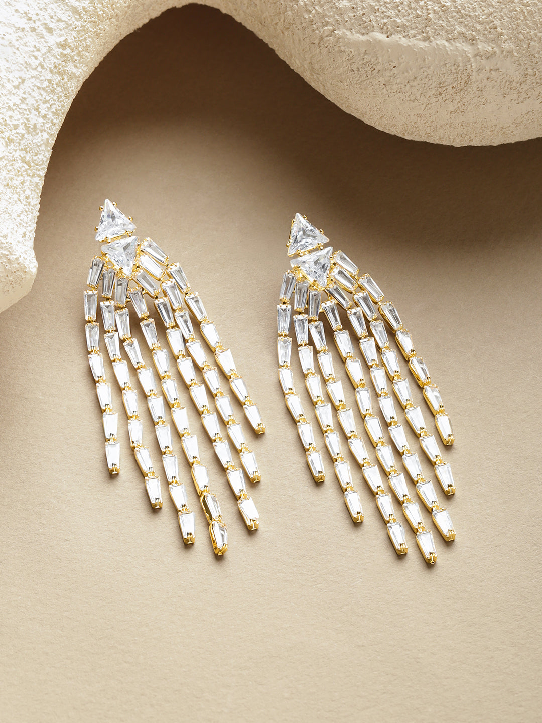 Crystal Drops Gold Toned Dangler Earrings フリーサイズ