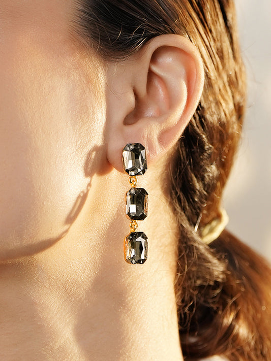 Gold Toned Grey Crystal Dangler Earrings フリーサイズ