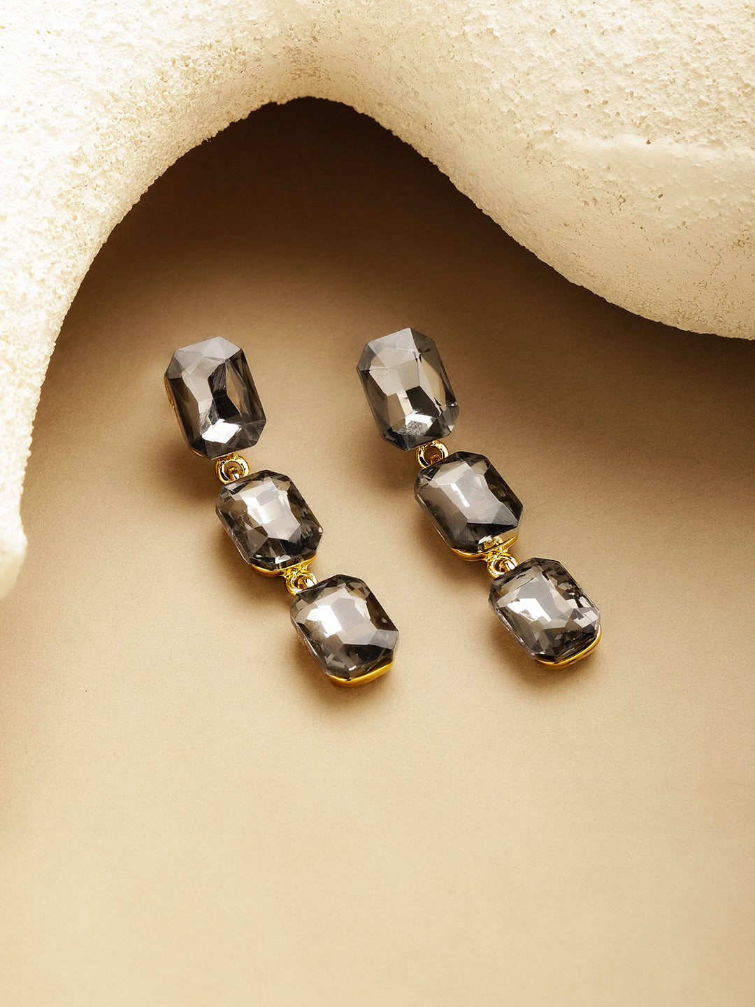 Gold Toned Grey Crystal Dangler Earrings フリーサイズ