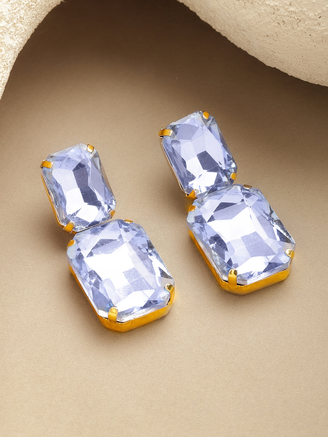 Gold Toned Purple Crystal Drop Earrings フリーサイズ