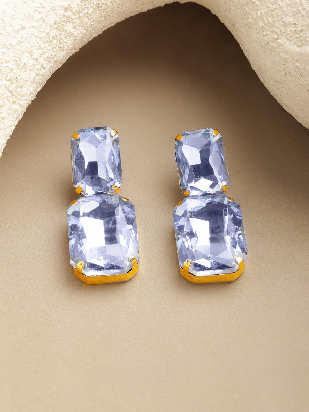 Gold Toned Purple Crystal Drop Earrings フリーサイズ
