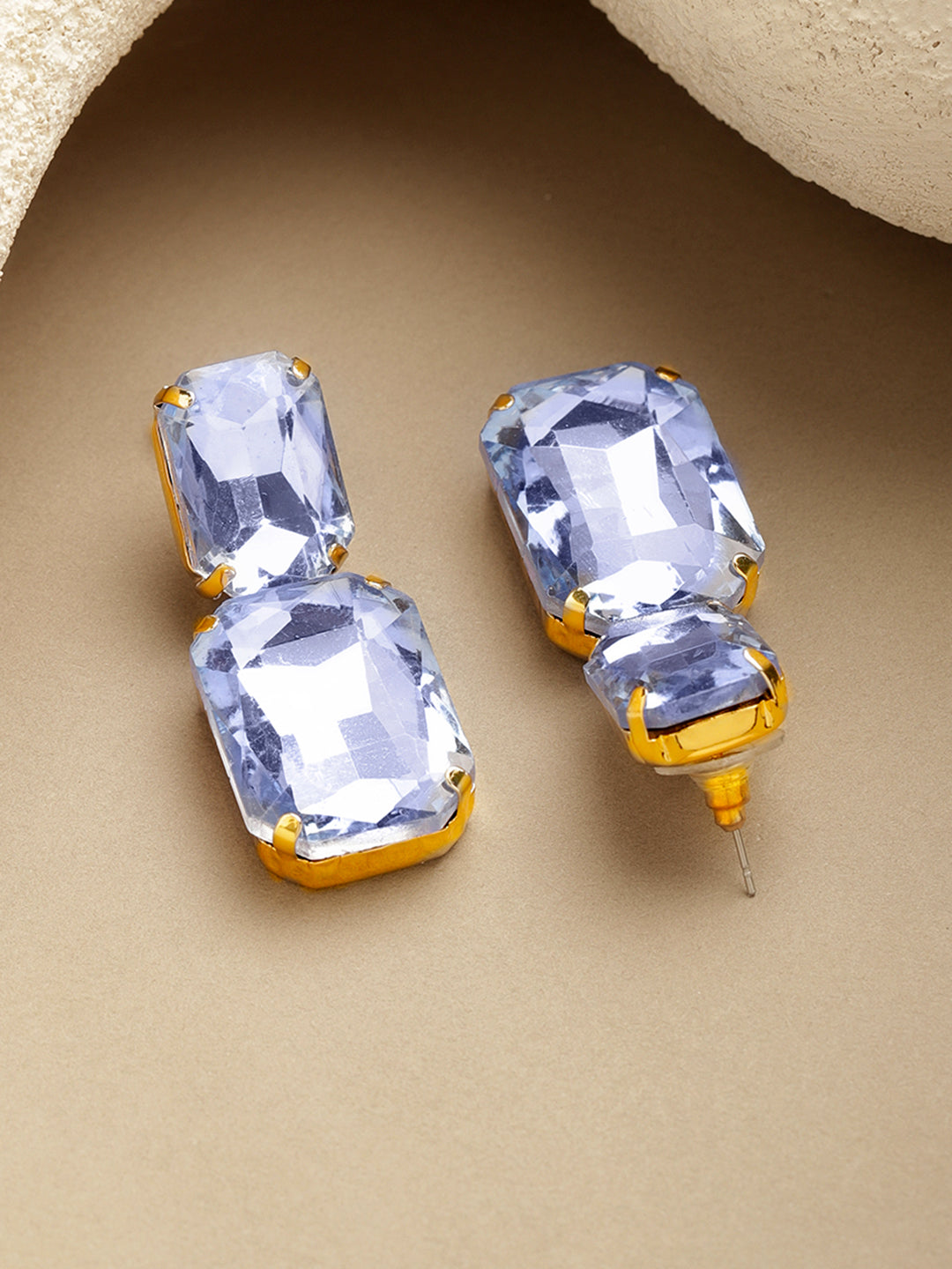 Gold Toned Purple Crystal Drop Earrings フリーサイズ