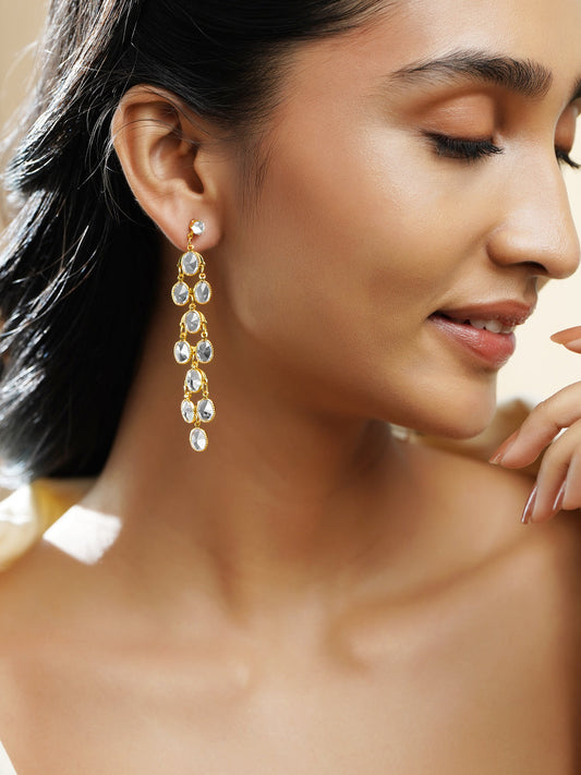 Rubans 18K Gold-Plated Clear Crystal Cascade Design Long Dangler Earrings フリーサイズ