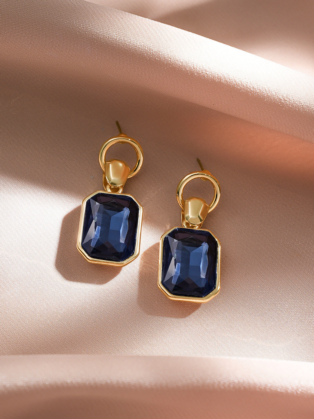 Rubans Voguish 18K Gold-Plated Blue Crystal Octagon-Cut Drop Earrings フリーサイズ