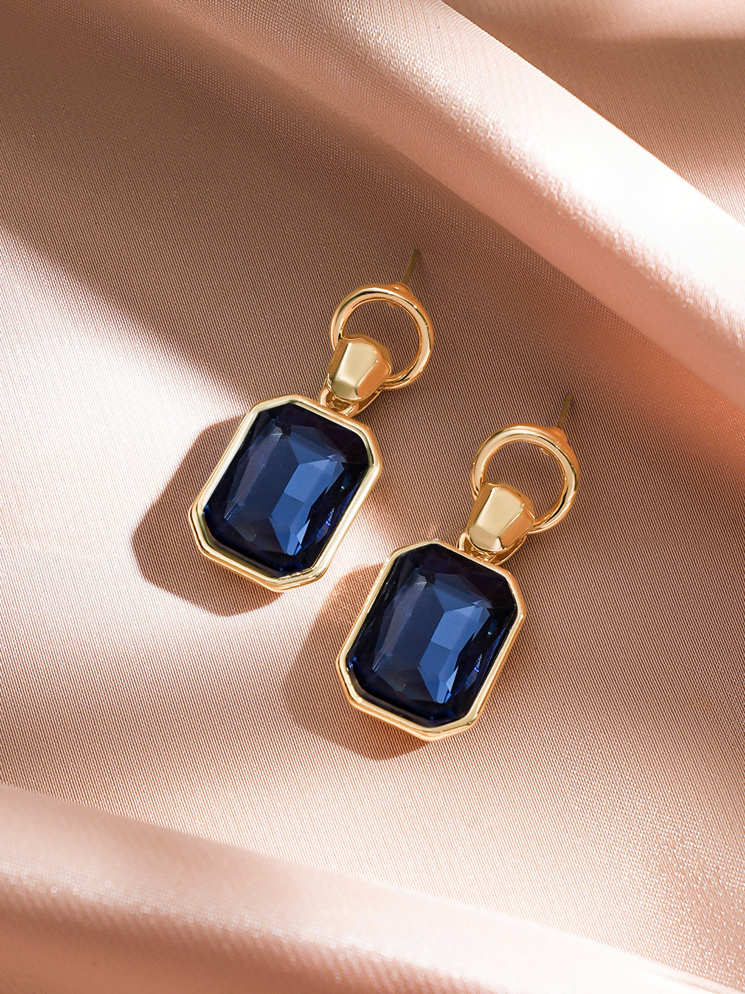 Rubans Voguish 18K Gold-Plated Blue Crystal Octagon-Cut Drop Earrings フリーサイズ