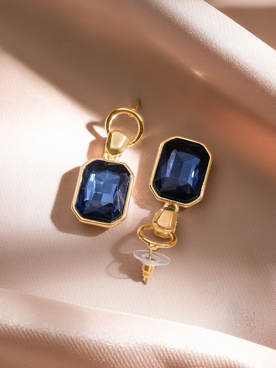 Rubans Voguish 18K Gold-Plated Blue Crystal Octagon-Cut Drop Earrings フリーサイズ
