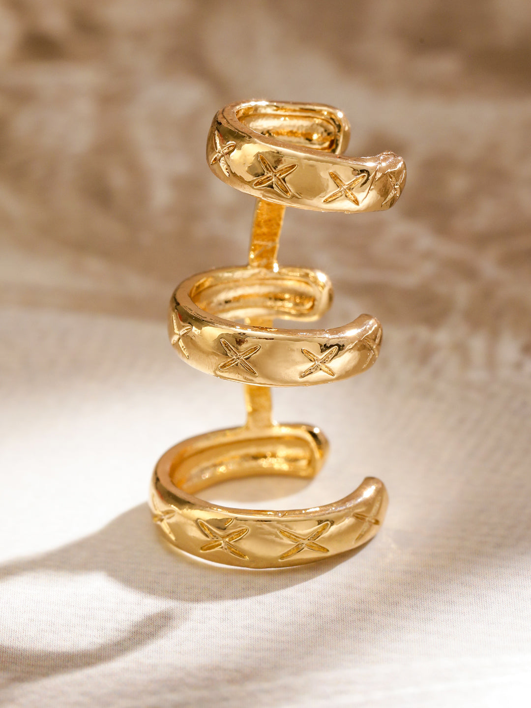 Sleek Engraved Three-Band Statement Cuff Gold