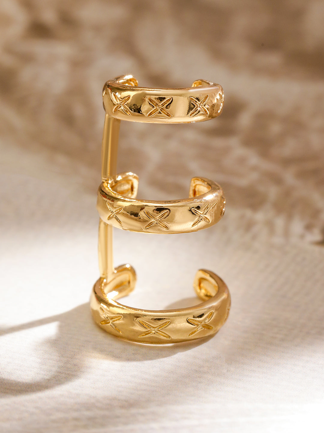 Sleek Engraved Three-Band Statement Cuff Gold