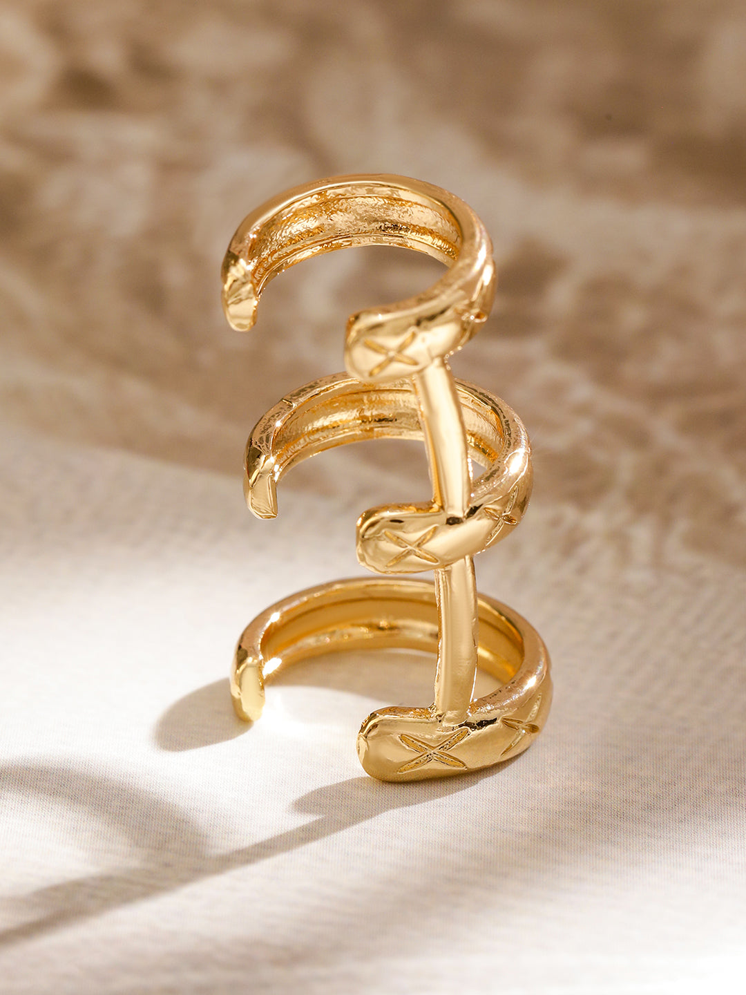 Sleek Engraved Three-Band Statement Cuff Gold