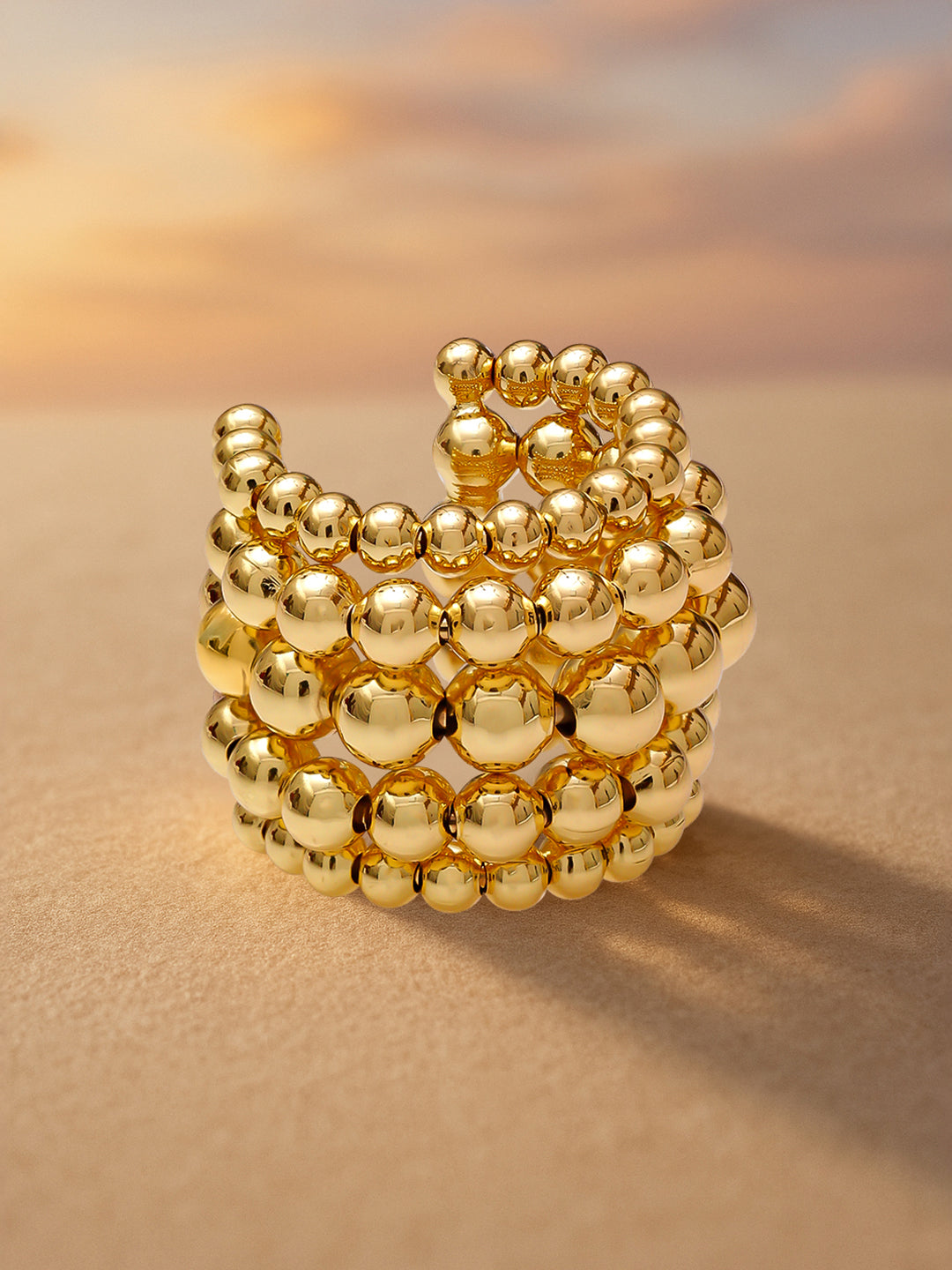 【Rubans】 18K Gold Plated Stainless Steel Layered Beaded Ear Cuffs｜18Kゴールドメッキ ステンレス レイヤード ビーズ イヤカフ