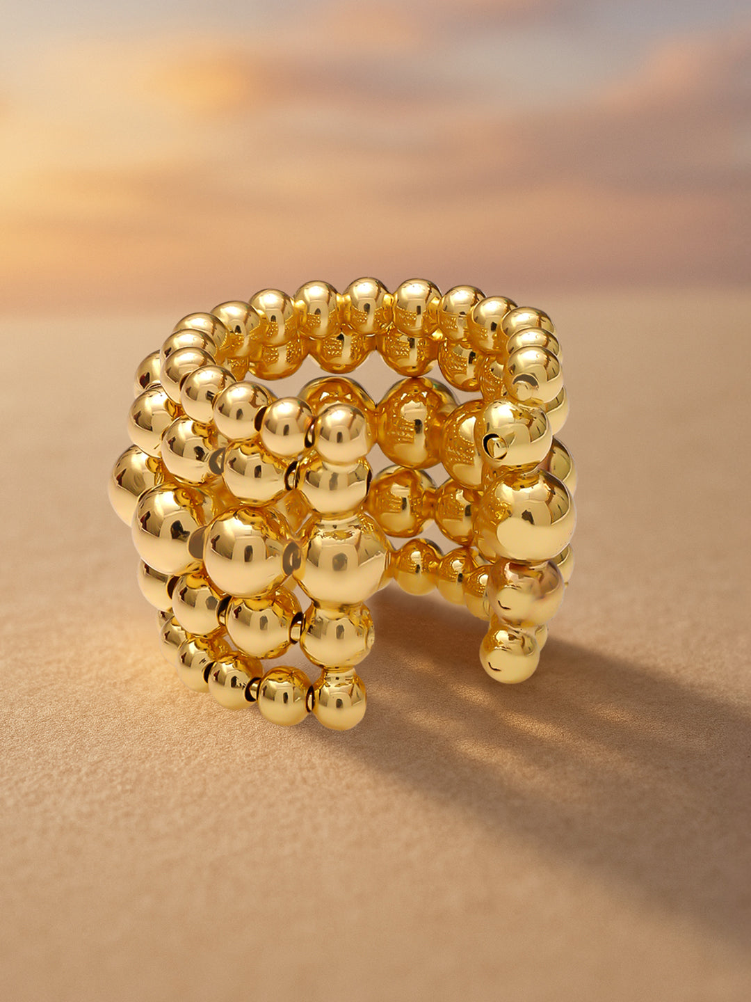 【Rubans】 18K Gold Plated Stainless Steel Layered Beaded Ear Cuffs｜18Kゴールドメッキ ステンレス レイヤード ビーズ イヤカフ