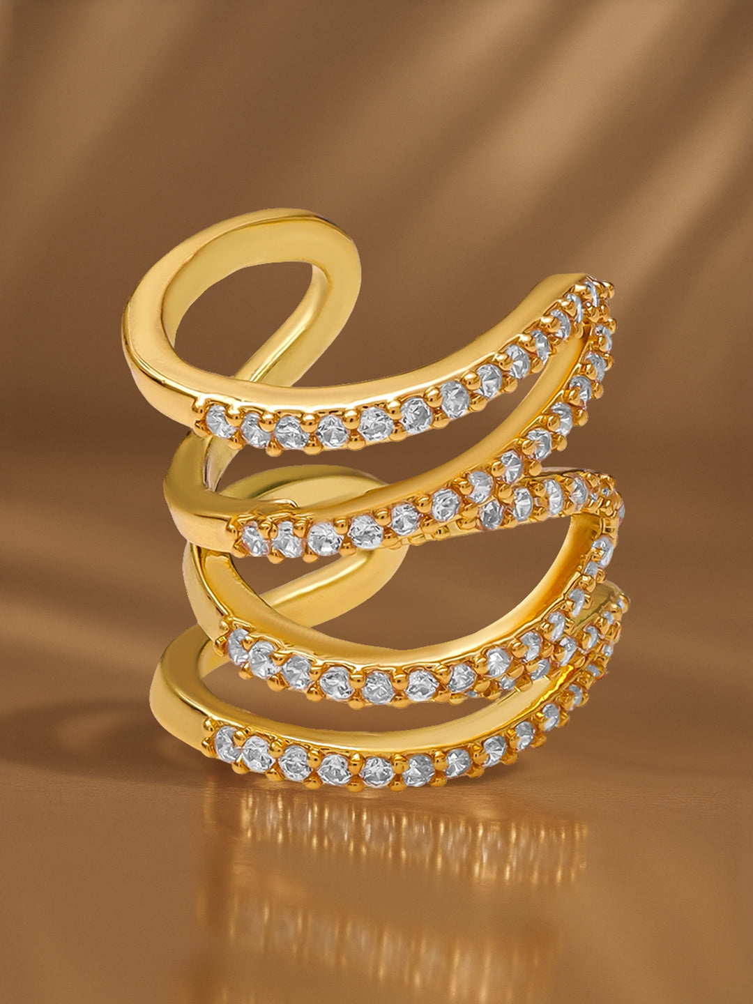 【Rubans】 Voguish 18K Gold Plated Stainless Steel Spiral CZ Ear Cuff｜ヴォーギッシュ 18K ゴールドメッキ ステンレス スパイラル イヤカフ