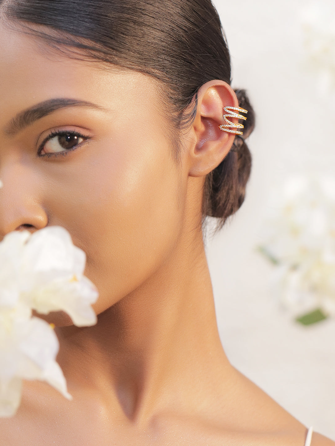 【Rubans】 Voguish 18K Gold Plated Stainless Steel Spiral CZ Ear Cuff｜ヴォーギッシュ 18K ゴールドメッキ ステンレス スパイラル イヤカフ