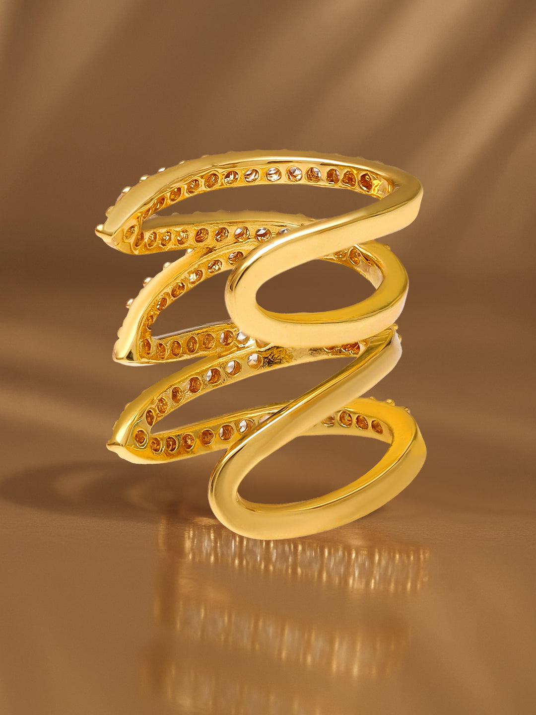 【Rubans】 Voguish 18K Gold Plated Stainless Steel Spiral CZ Ear Cuff｜ヴォーギッシュ 18K ゴールドメッキ ステンレス スパイラル イヤカフ