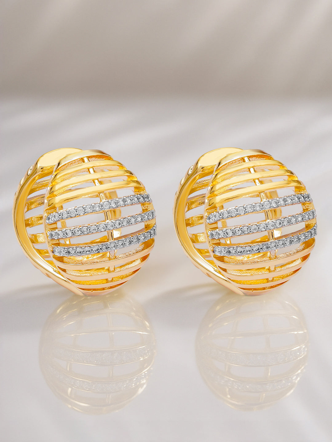 【Rubans】 18K Gold Plated Stainless Steel Cubic Zirconia Cage Stud Earrings｜18Kゴールドメッキ ステンレス キュービックジルコニア ケージ スタッドイヤリング