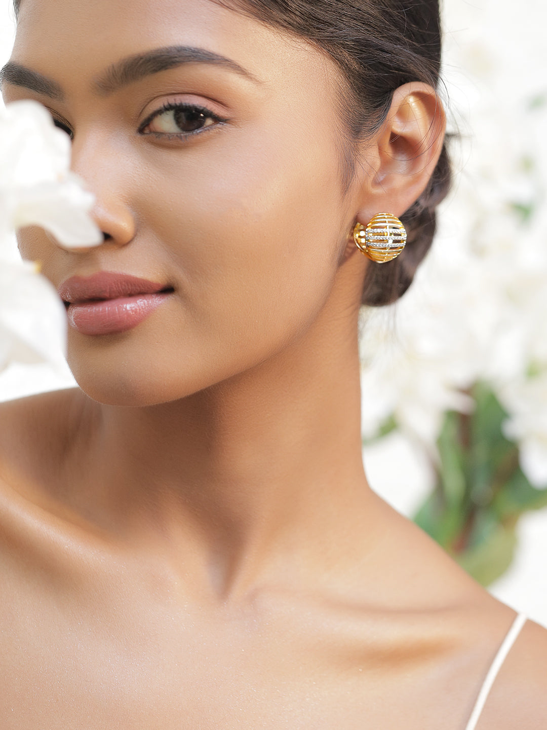 【Rubans】 18K Gold Plated Stainless Steel Cubic Zirconia Cage Stud Earrings｜18Kゴールドメッキ ステンレス キュービックジルコニア ケージ スタッドイヤリング