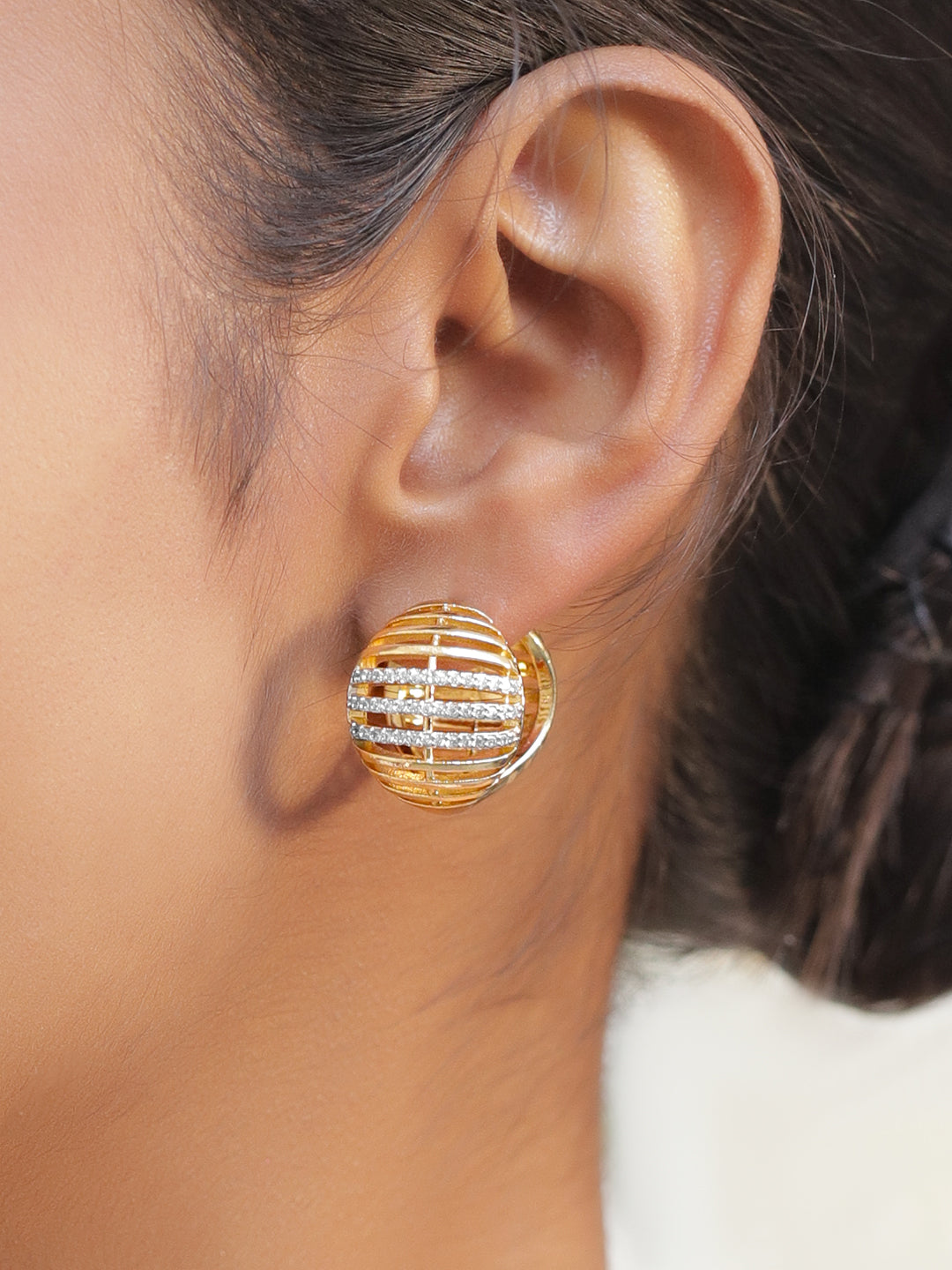 【Rubans】 18K Gold Plated Stainless Steel Cubic Zirconia Cage Stud Earrings｜18Kゴールドメッキ ステンレス キュービックジルコニア ケージ スタッドイヤリング