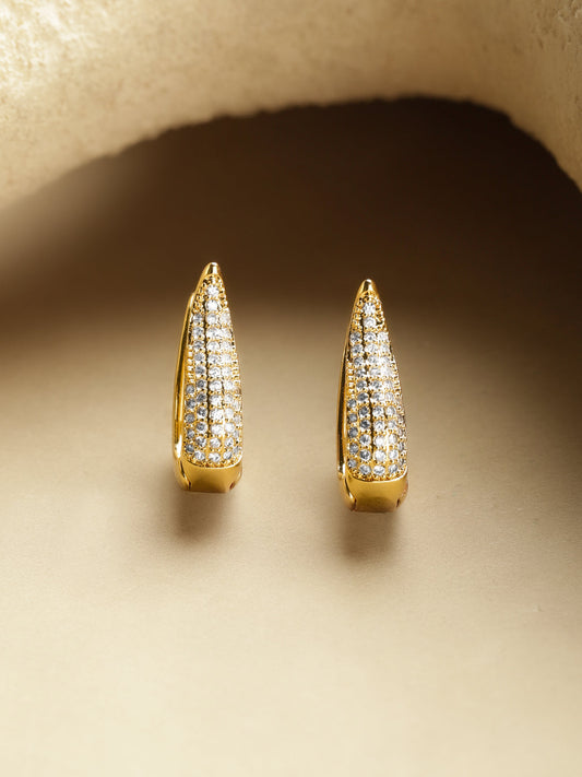 【Rubans】 Crystal Gold Toned Huggie Earrings｜クリスタル ゴールドトーン ハギー フープイヤリング