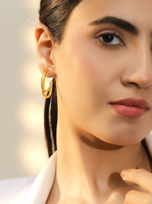 Dual Layered Open-Hoop Gold Earrings フリーサイズ