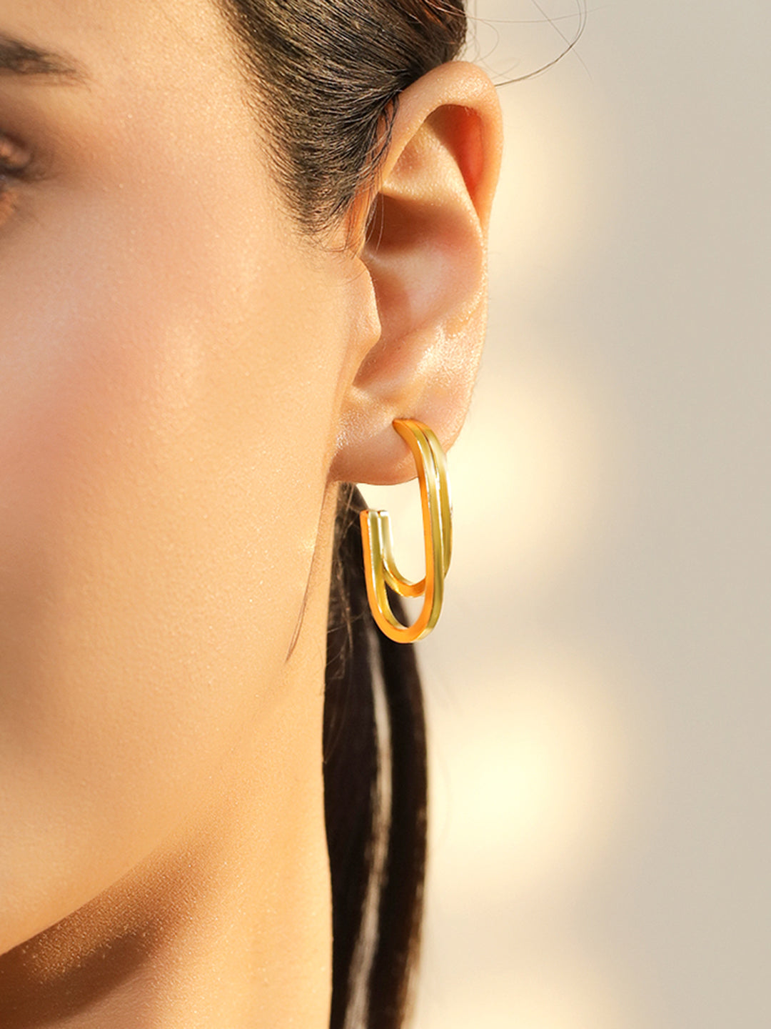 Dual Layered Open-Hoop Gold Earrings フリーサイズ