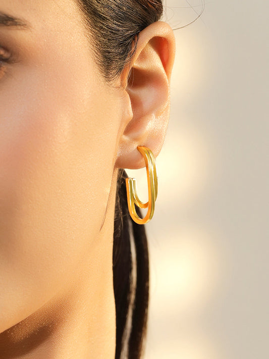 Dual Layered Open-Hoop Gold Earrings フリーサイズ