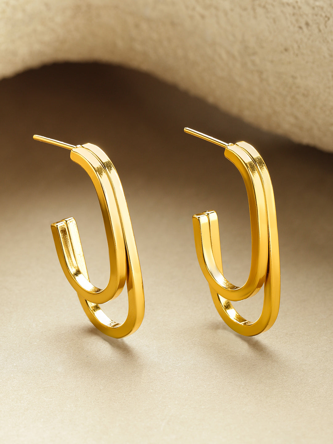 Dual Layered Open-Hoop Gold Earrings フリーサイズ