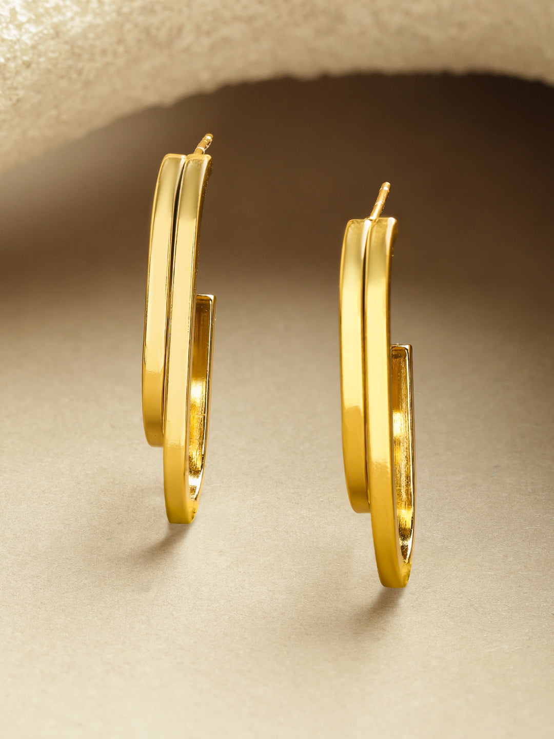 Dual Layered Open-Hoop Gold Earrings フリーサイズ