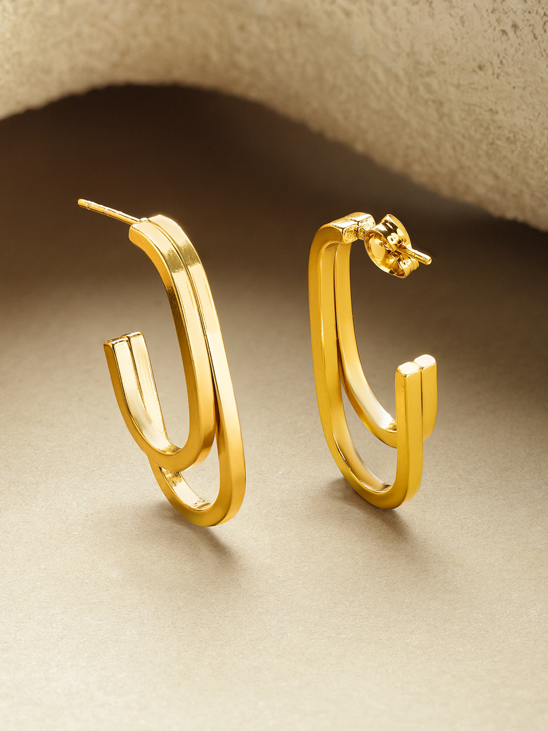 Dual Layered Open-Hoop Gold Earrings フリーサイズ