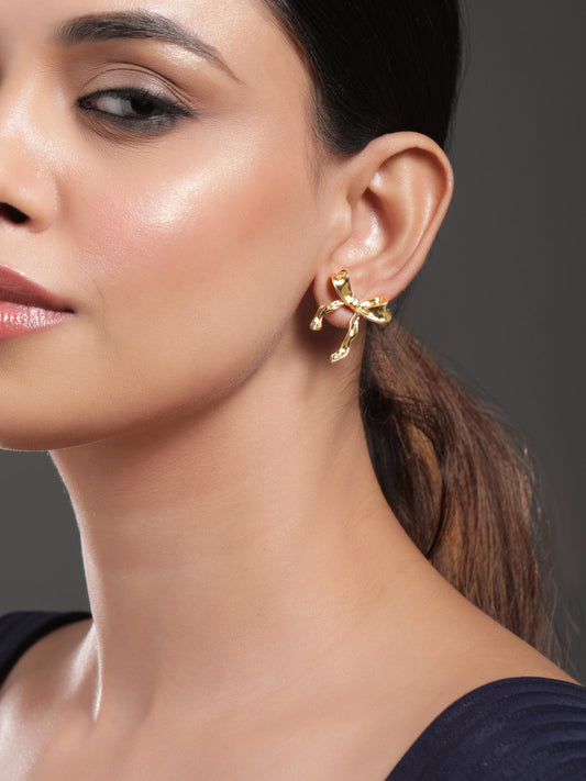 Golden Bow Stud Earrings Gold
