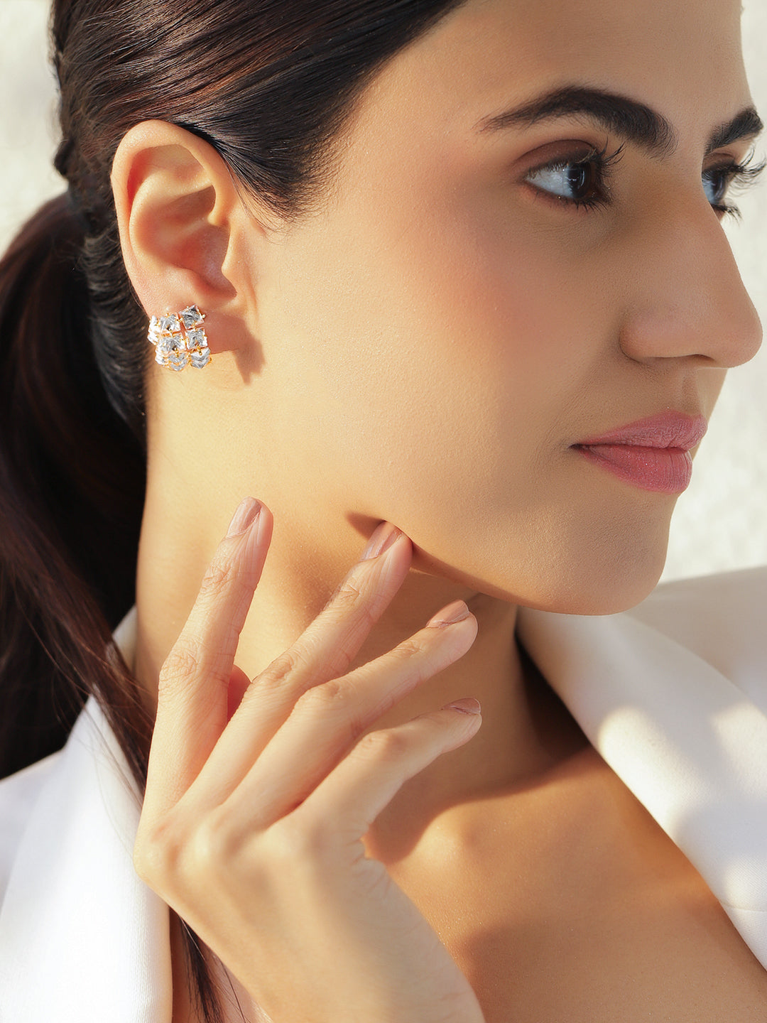 【Rubans】 Geometric Square Crystal Studs｜ジオメトリック スクエア クリスタル クラスター スタッドイヤリング