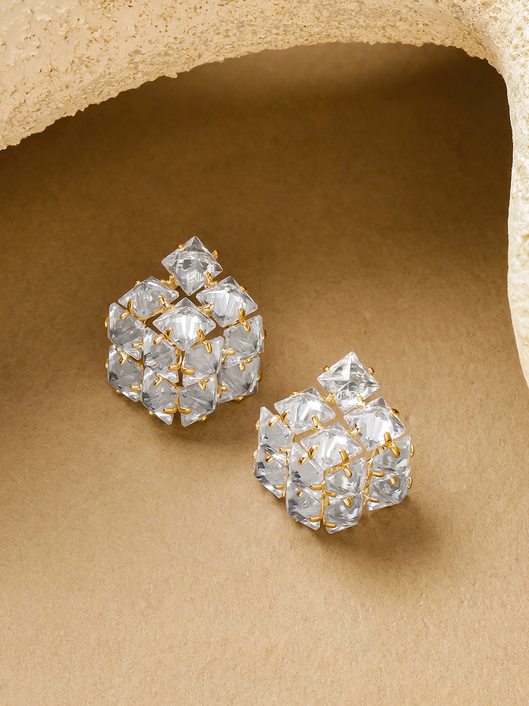 【Rubans】 Geometric Square Crystal Studs｜ジオメトリック スクエア クリスタル クラスター スタッドイヤリング