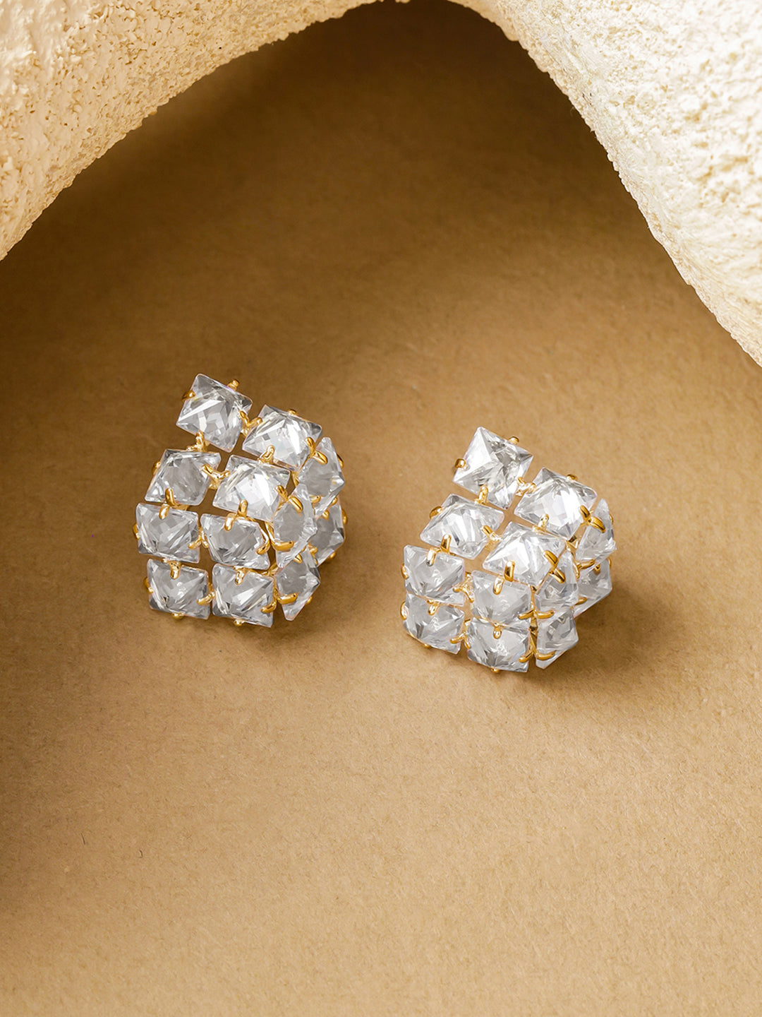 【Rubans】 Geometric Square Crystal Studs｜ジオメトリック スクエア クリスタル クラスター スタッドイヤリング
