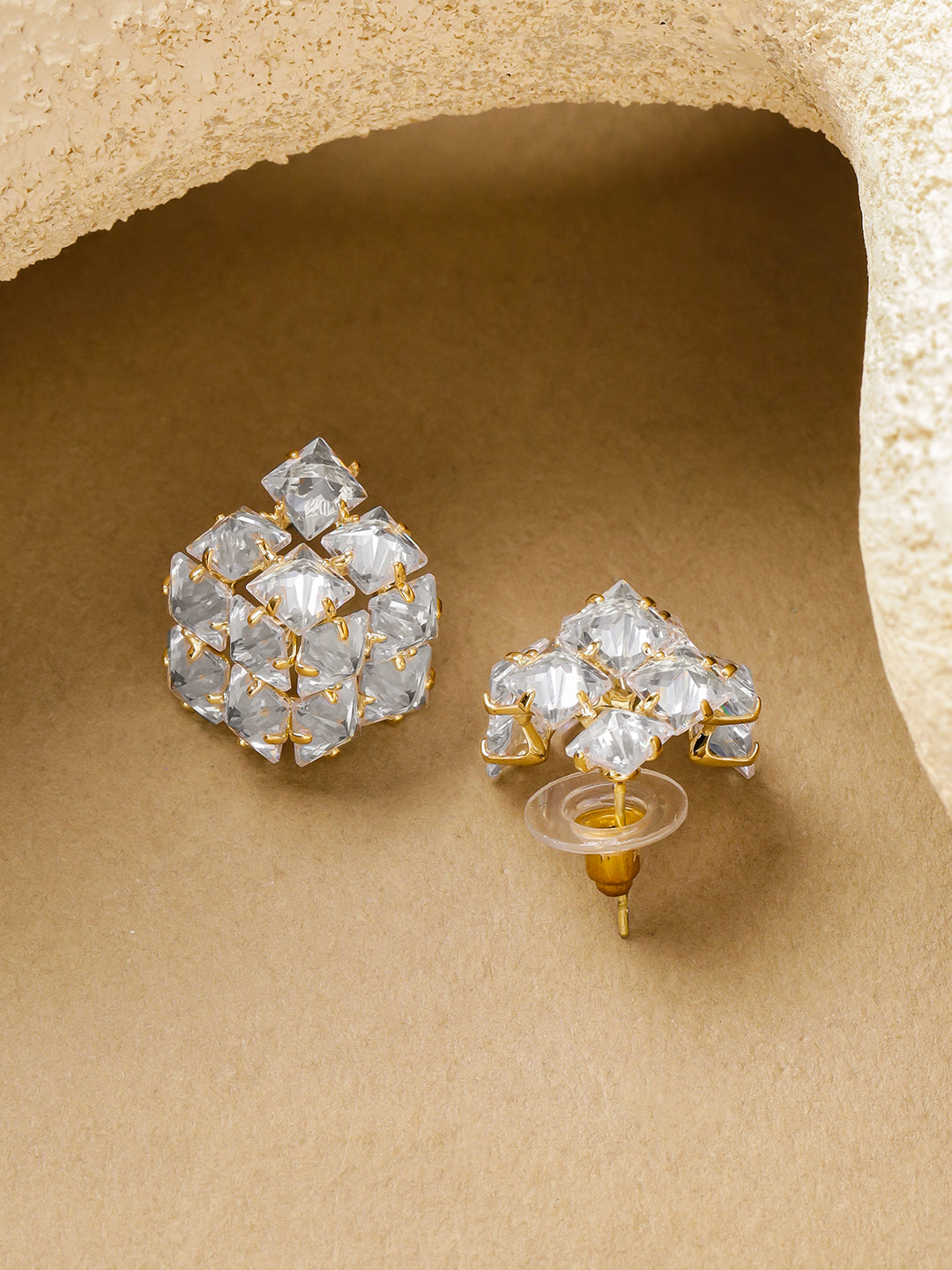 【Rubans】 Geometric Square Crystal Studs｜ジオメトリック スクエア クリスタル クラスター スタッドイヤリング