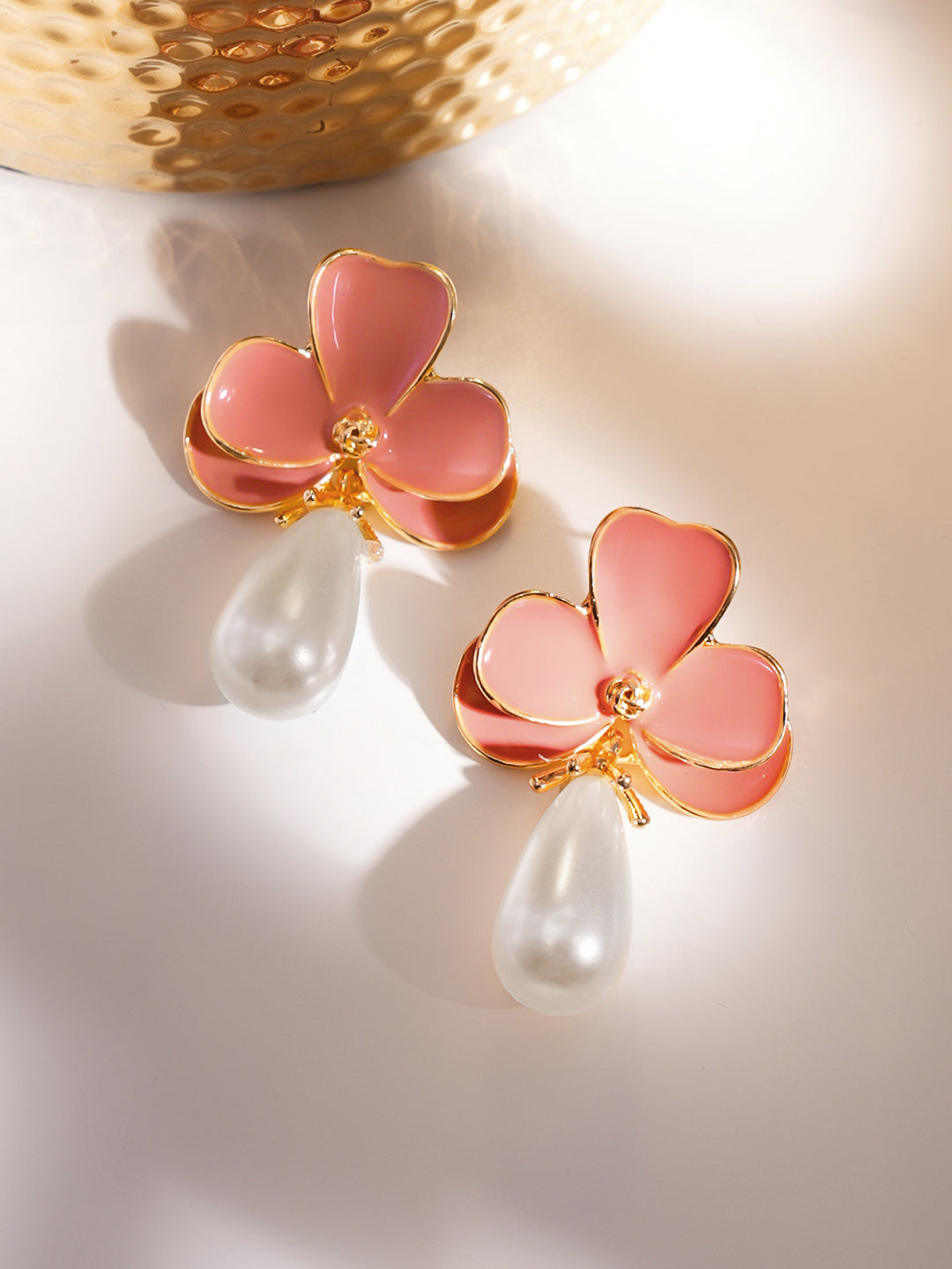 Pink Floral Pearl Drop Earrings フリーサイズ