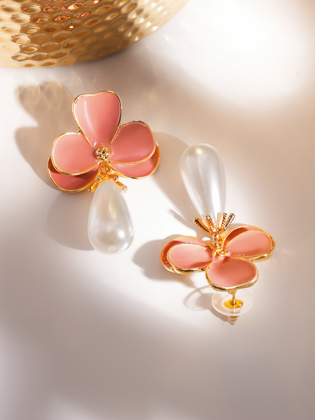 Pink Floral Pearl Drop Earrings フリーサイズ